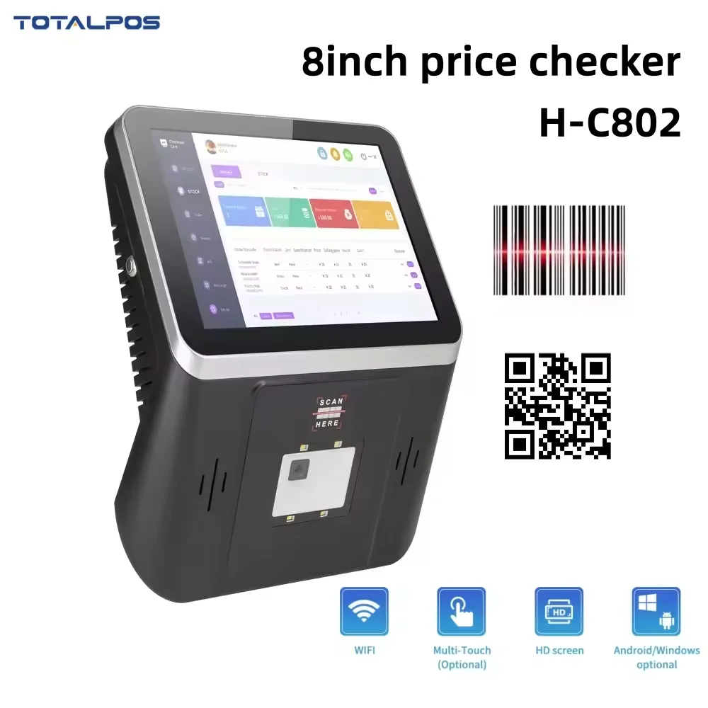 8 Zoll Windows Preis prüfer mit Barcode QR-Code-Scanner Wand-Pos-Terminal Touchscreen Preis prüfung WiFi RJ45 LAN