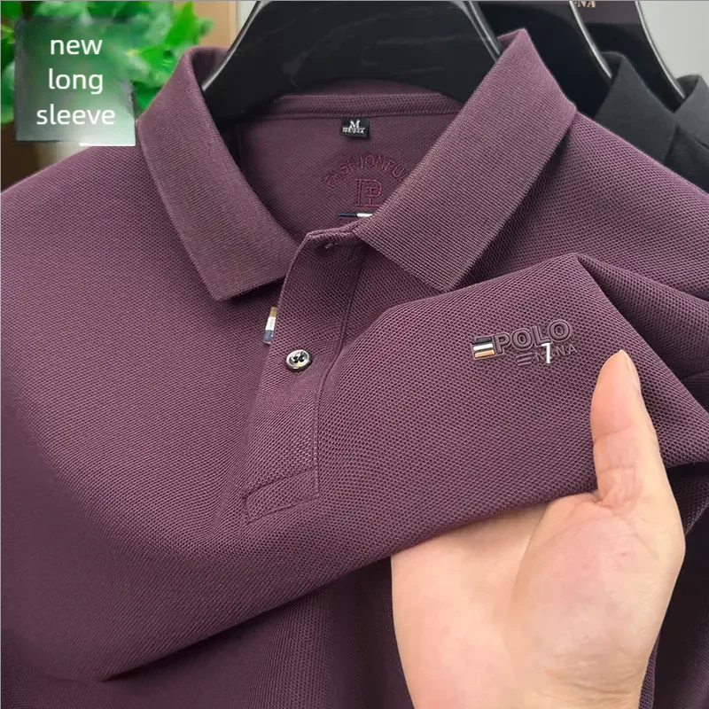 Premium Quality Man Long Sleeved Polo Shirt Lapel Button Letter Print Autumn Winter New Long Sleeves Business Casual Men's Wear