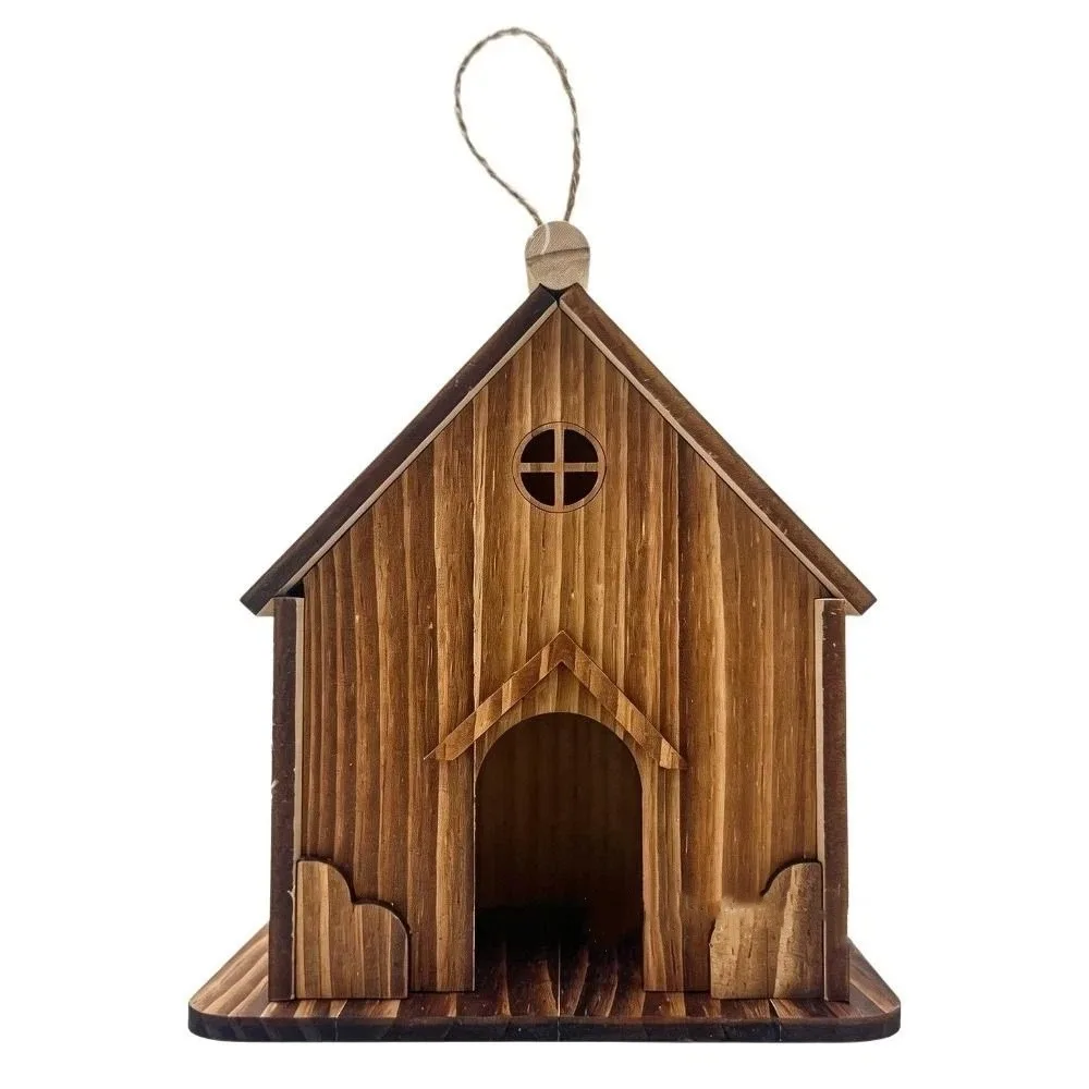 Hanging Feeder Rainproof Wooden Bird House Handmade Ventilation Hanging Birdhouse Decorative Bird Feeding Station Wild Birds