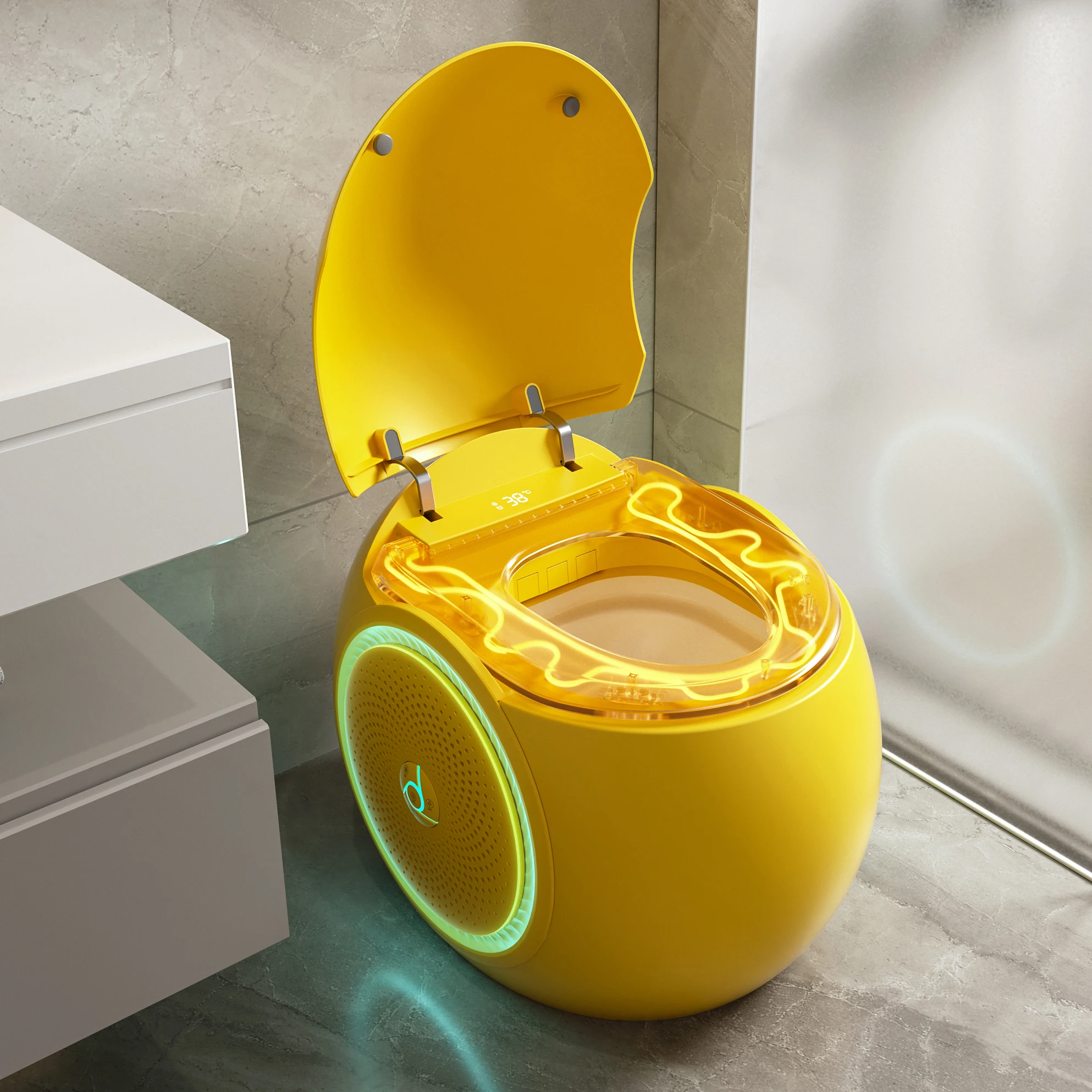 Toilette intelligente automatica in ceramica a forma di uovo giallo Articoli sanitari intelligenti Bidet Bagno WC intelligente