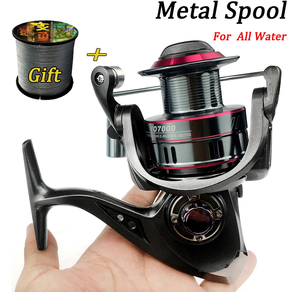 Spinning Fishing Reel for Bass Pike Fishing Metal Spool Reel Max Drag 12kg With Free Gift Fishing Line Pesca 1000-7000 Series