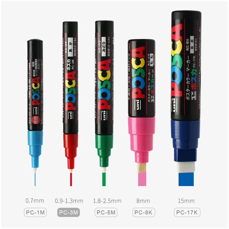 Uni Posca PC-3M 0.9-1.3mm Paint Marker Pen Graffiti Water-based Colored Marker Pens Permanent Paint Markers Office Stationery