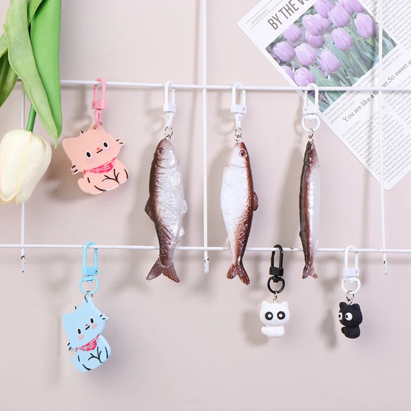 Creative Simulation Salted Fish Cat Keyring Funny Key Holder Lovely Cartoon Cat Keychain Backpack Pendant Bag Charm