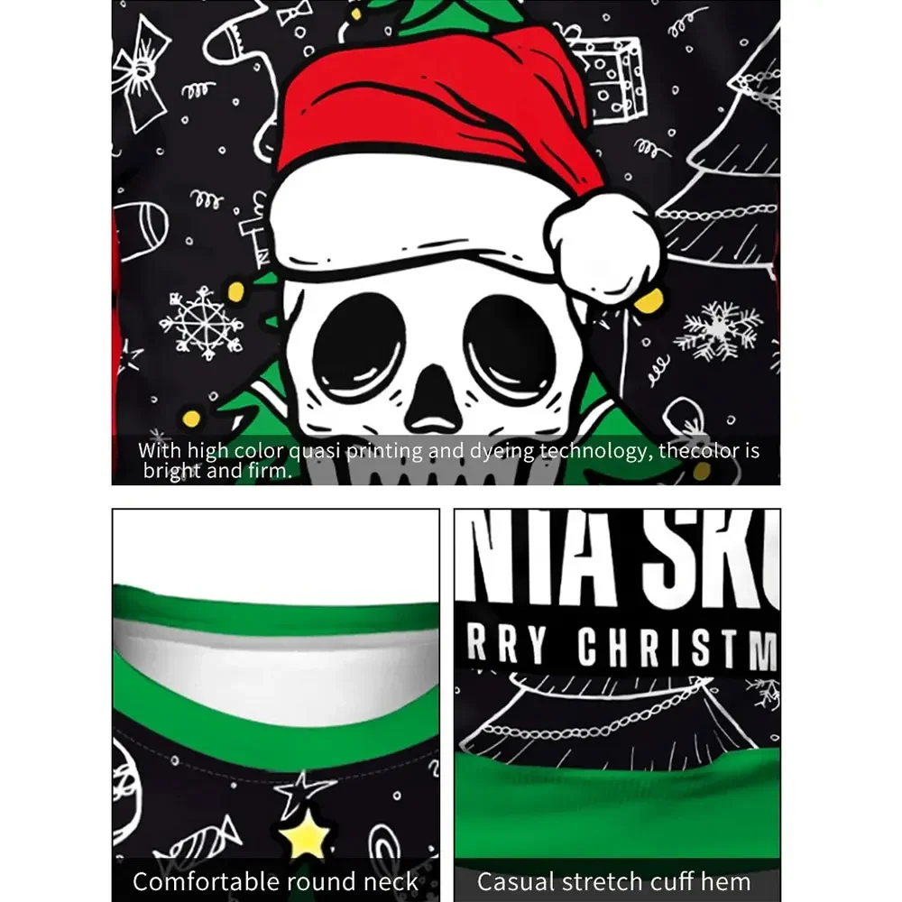 Santa Skull Sweatshirt Couple Crewneck Pullover Women Men Oversized Top 3D Print Hip Hop Streetwear Halloween Christmas Clothes