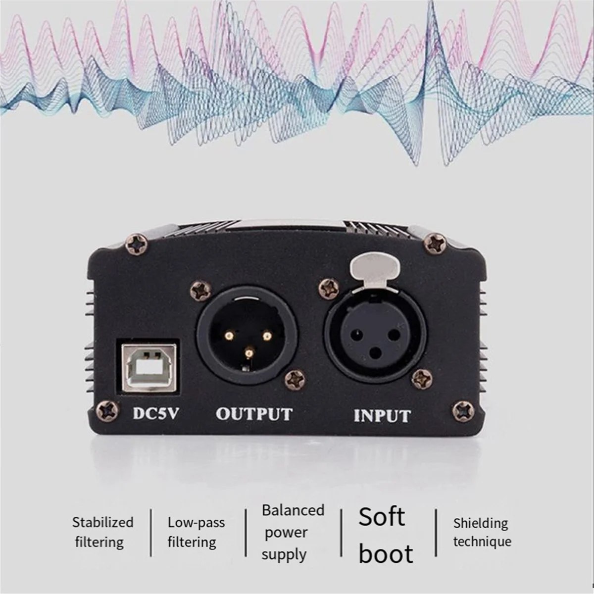 1-Channel 48V Phantom Power Supply with XLR 3 Pin Microphone Cable for Condenser Microphone Music Recording Equipment