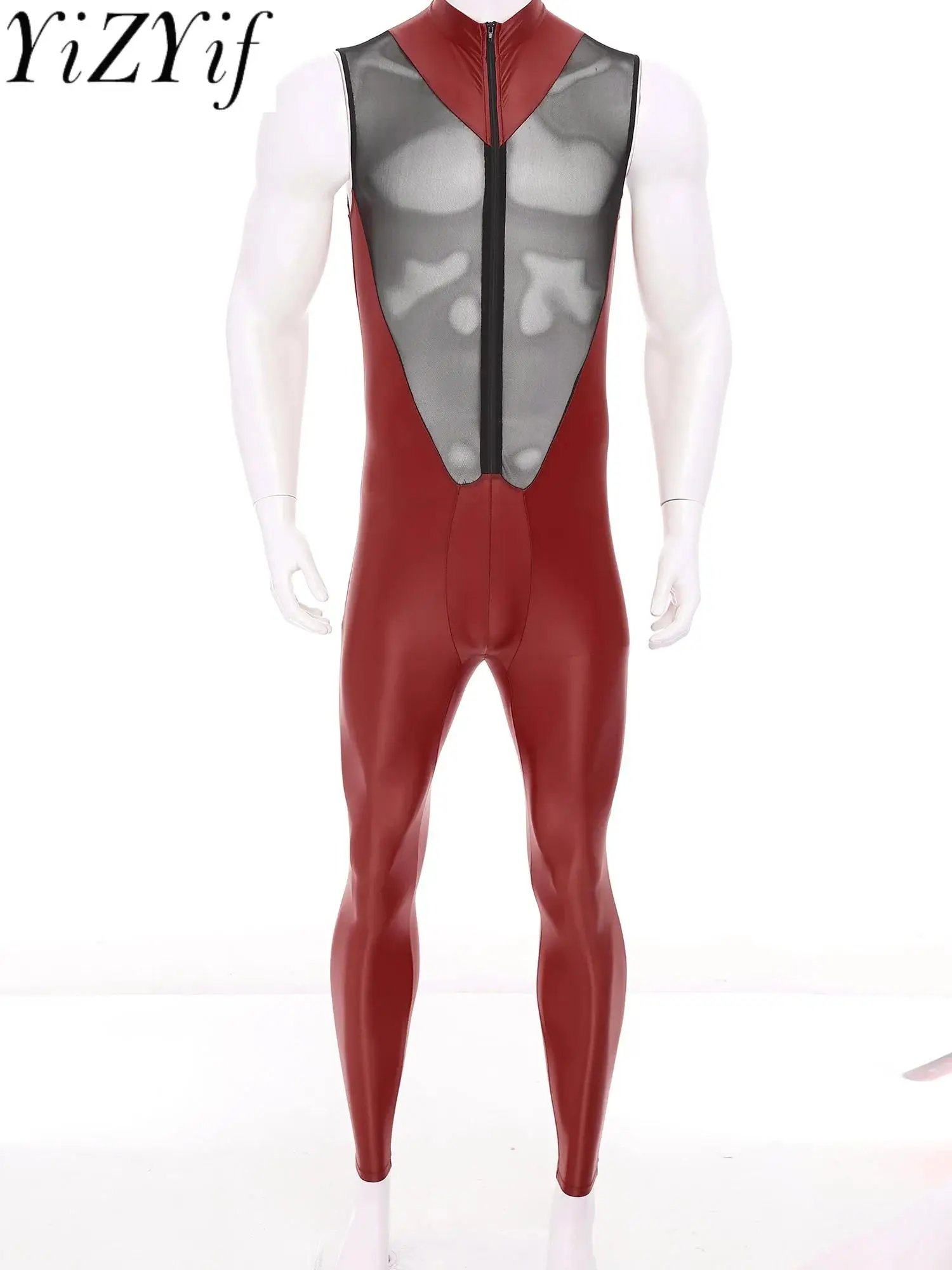 

Men‘s Slim Fit Workout Bodybuilding Jumpsuit Outfits Sleeveless Sheer Mesh Breathable Sport Catsuit Swimwear Sport Gym Outfits