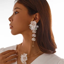 IngeSight.Z Romantic Large Colorful White Scallop Flower Earrings for Women Trendy Long Drop Earrings Ladies Party Wed Jewelry