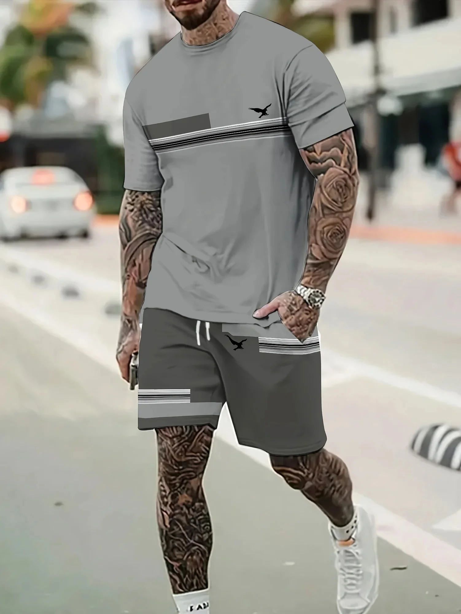 

2-piece Set Two-piece Set Streetwear Men Clothing Summer T-shirt And Shorts Men's Sports Set Letter Printed Round Neck Tracksuit