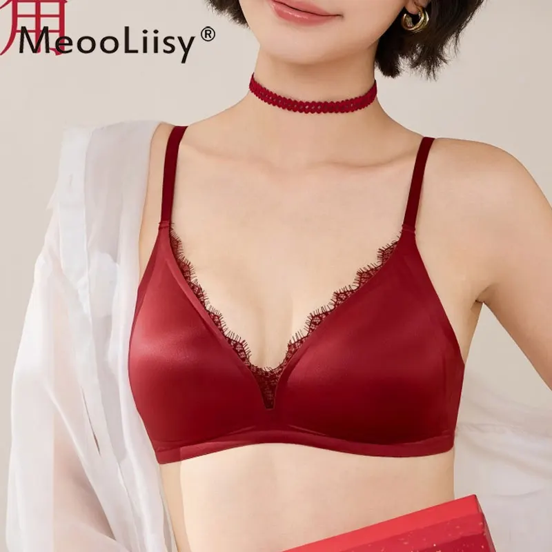 

MeooLiisy French Style Thin Cup Lace Bralette Beauty Back Push Up No Wire Bra for Women Girls Underwear Brassiere