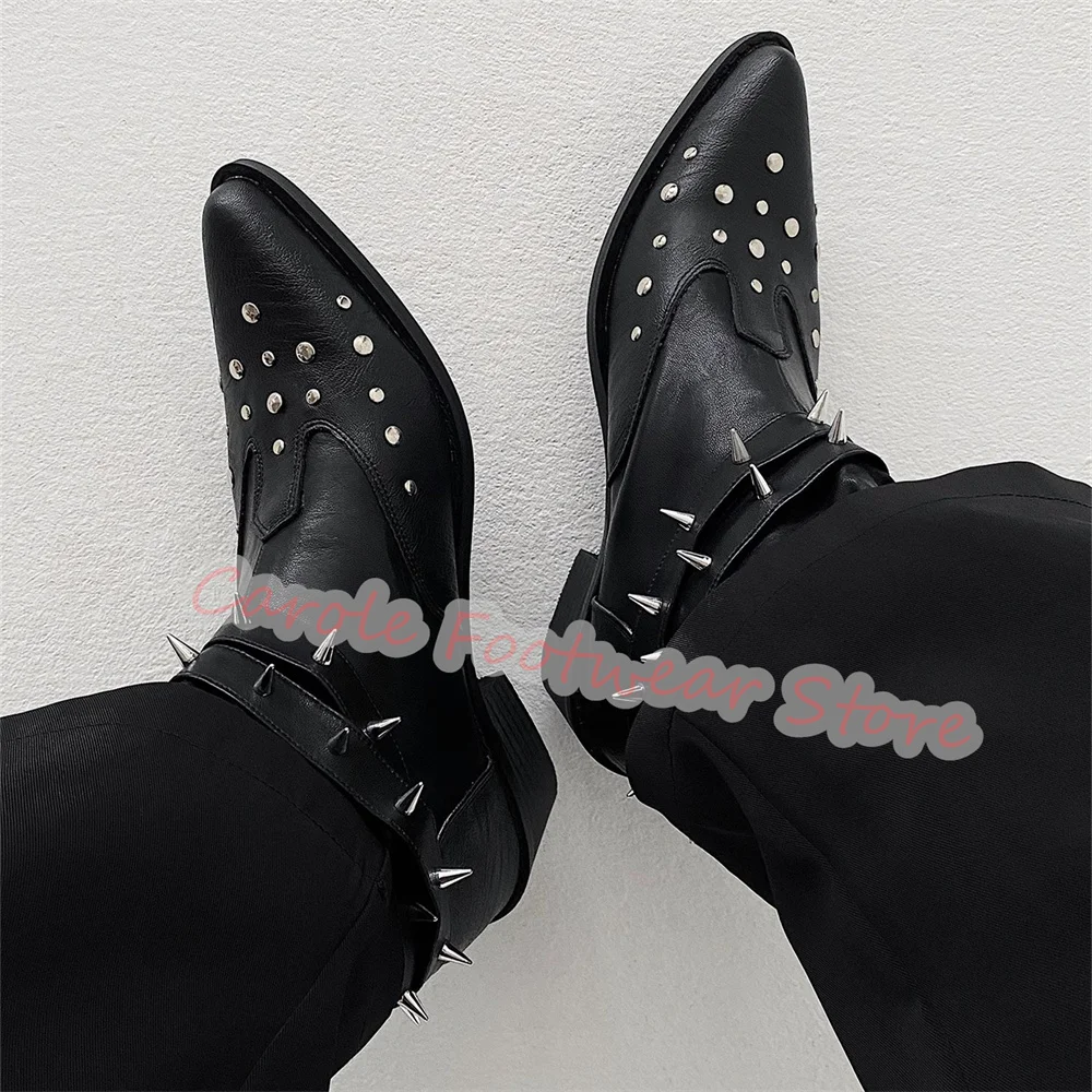 Punk rebite cinto fivela preto botas plissadas para homens dedo do pé apontado salto grosso ocidental cowboys botas masculino vestido de festa botas de cavaleiro