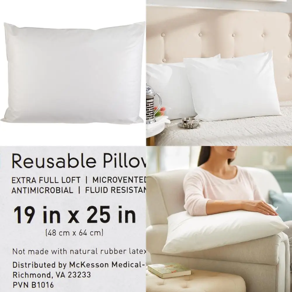 

Reusable Hospital Bed Pillows, 12-Pack, Vinyl-Covered, Stain and Moisture Resistant, White, 19 Inch Long