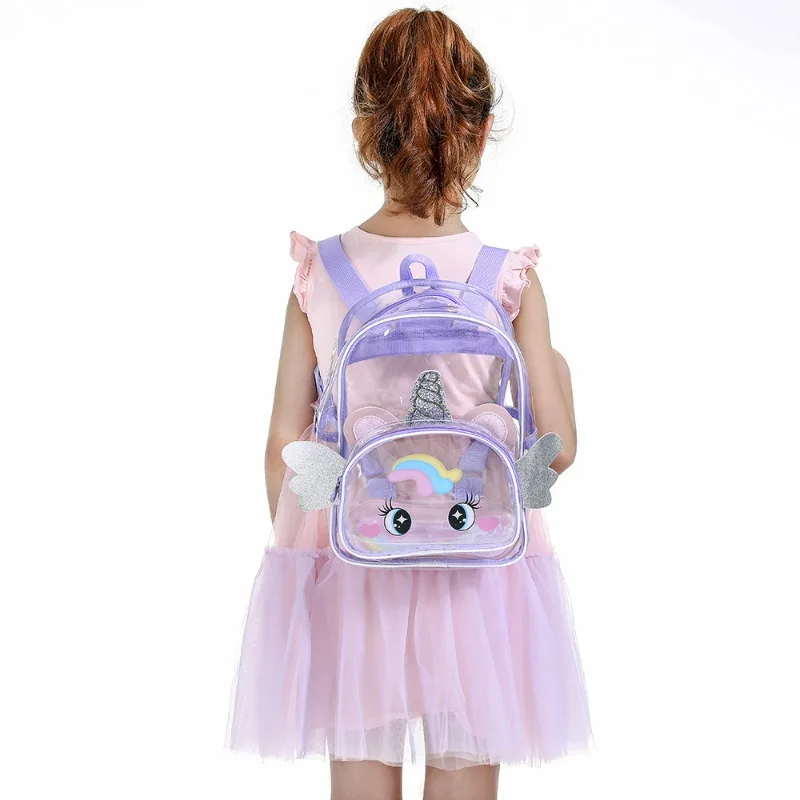 2024 New Transparent Children Backpacks Cartoon Jelly Schoolbag Kids Unicorn Cute Shoulders Bag for Girls Waterproof Travel Bag