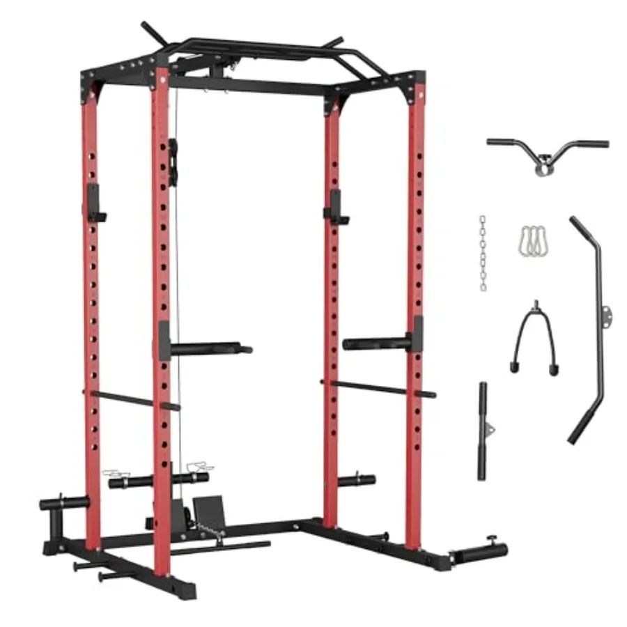 

Многофункциональная силовая рама (Power Cage) с нагрузкой до 1200 фунтов, стойка для приседаний с опциональной системой блоков и рукоятками для отжиманий, силовая рама с тренажером для отжиманий на брусьях.