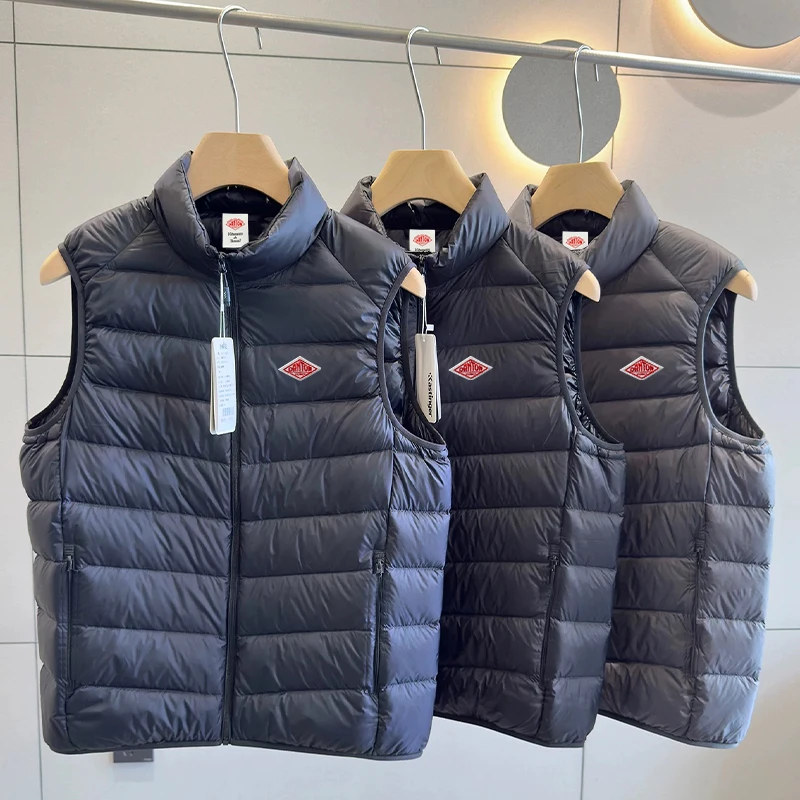 

Зимний корейский мужской и женский жилет без рукавов с вышивкой на молнии спереди, тонкий пуховик с капюшоном, теплые ветрозащитные спортивные топы