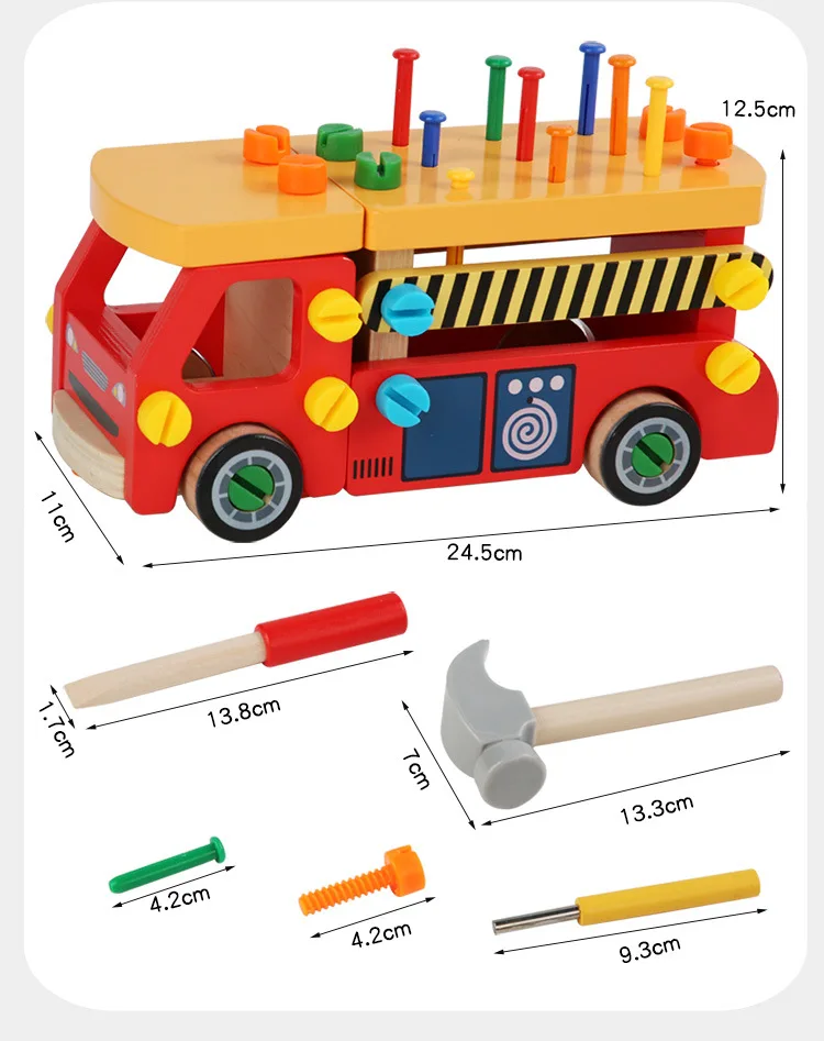 Children's Multi-function Wooden Assembly Nut Truck Screw Screw Fine Movement Disassembly and Assemble Fire Truck Toys
