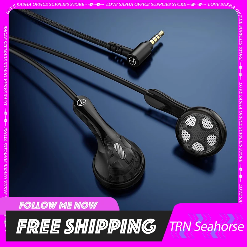 TRN Seahorse Wired Earphones 14.2mm Dynamic Driver Unit PU+Paper Diaphragm HiFi Comfortable In Ear Headset Custom Music Earbuds