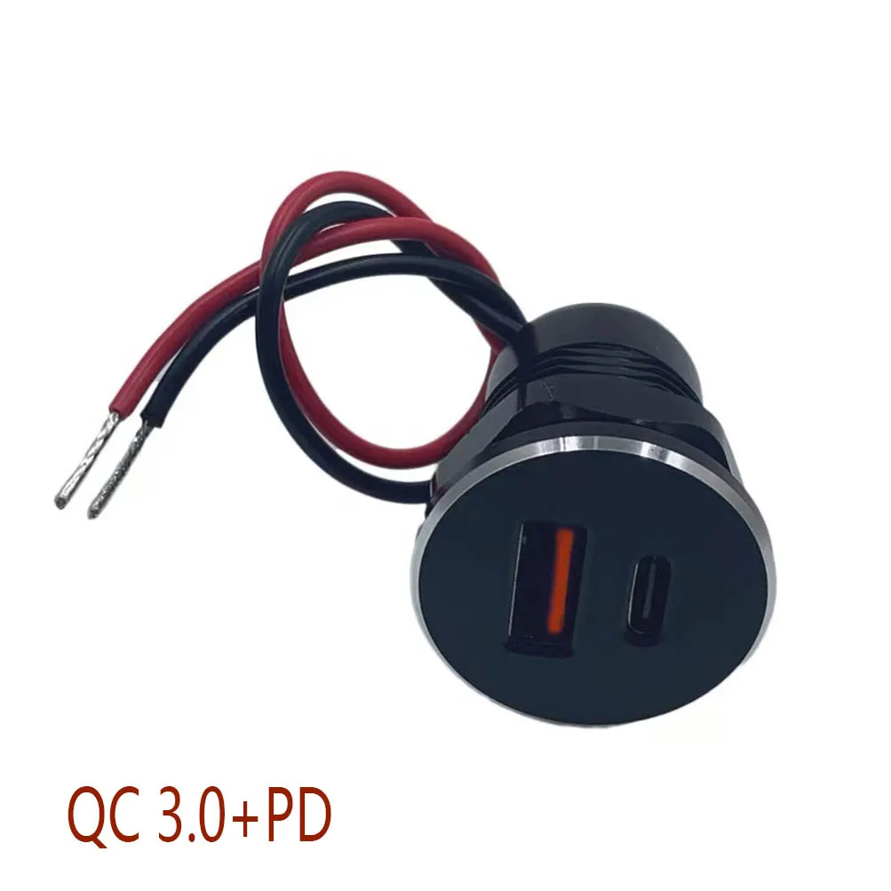 Mini 12V-24V USB Outlet PD 30W Type-C QC3.0 USB-A Dual Port Aluminum Fast Charging Socket for RV Camper Truck Boat