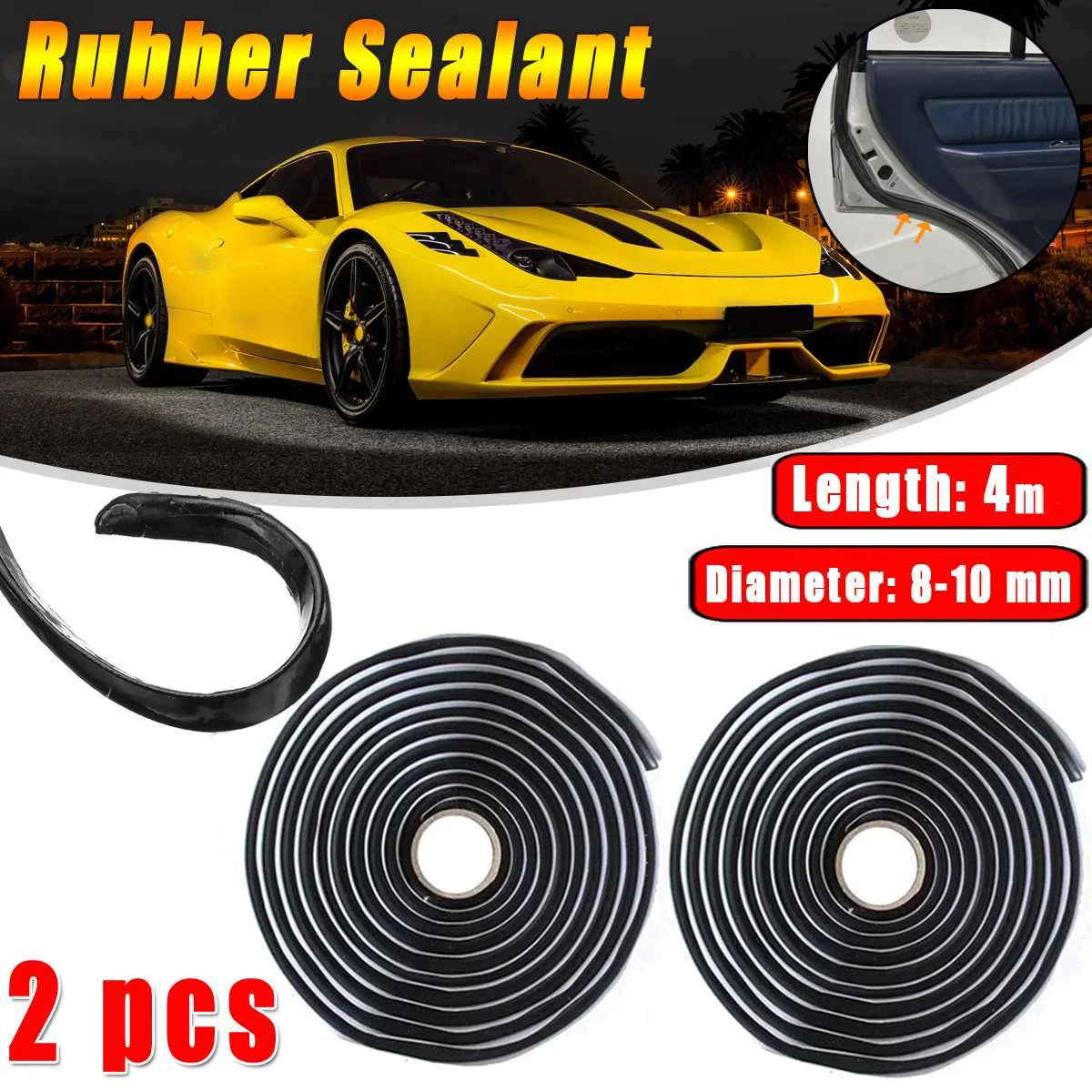 1/2X 4M Headlamp Glue Black Butyl Rubber Glue Headlight Sealant Retrofit Reseal Hid Car Light Taillight Shield Glue Waterproof