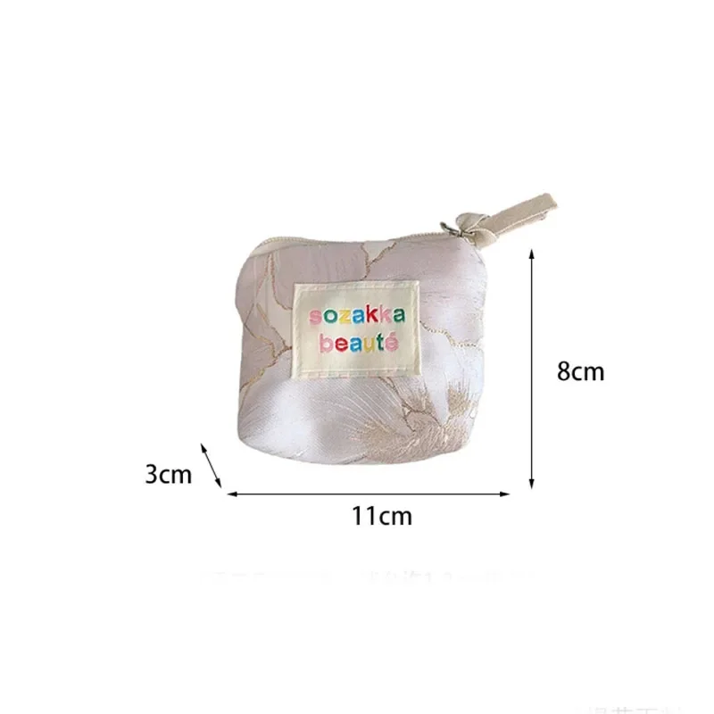 Flower Canvas Cotton Coin Purse Zipper Coin Pouch Key Bag Money Pocket Women Hand-held Coin Bag Card Holder Kids Small Wallet