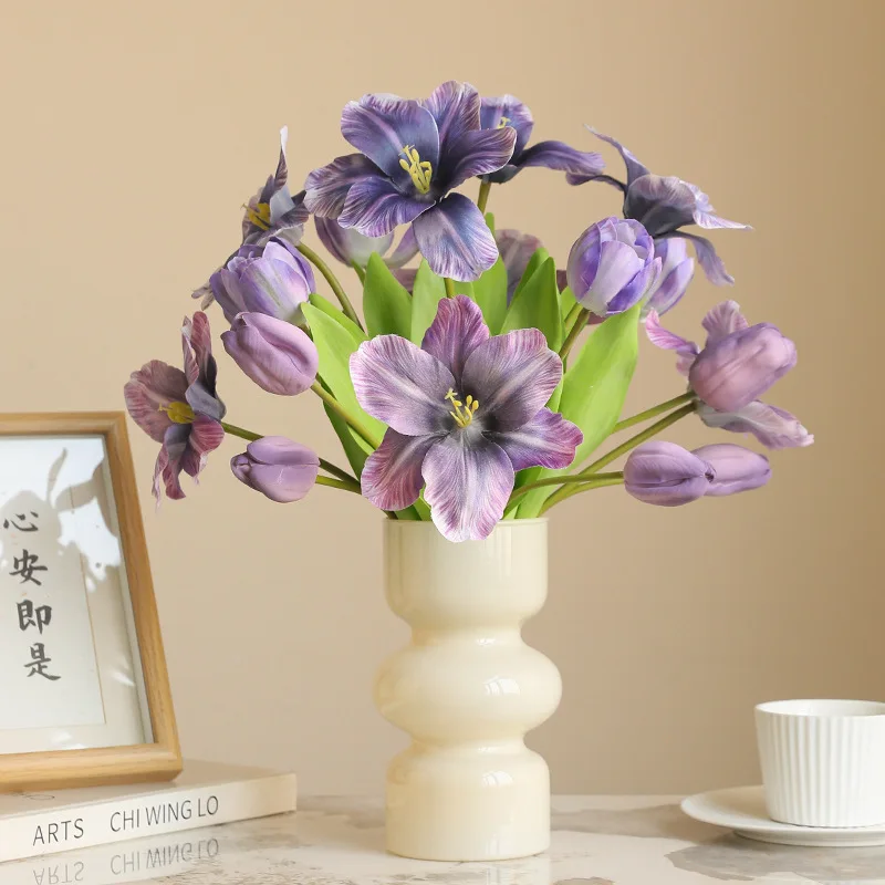 Bouquet de tulipes artificielles retournées, 40CM, lumière de luxe, décoration de scène de mariage, maison, Art Floral, fleurs en soie