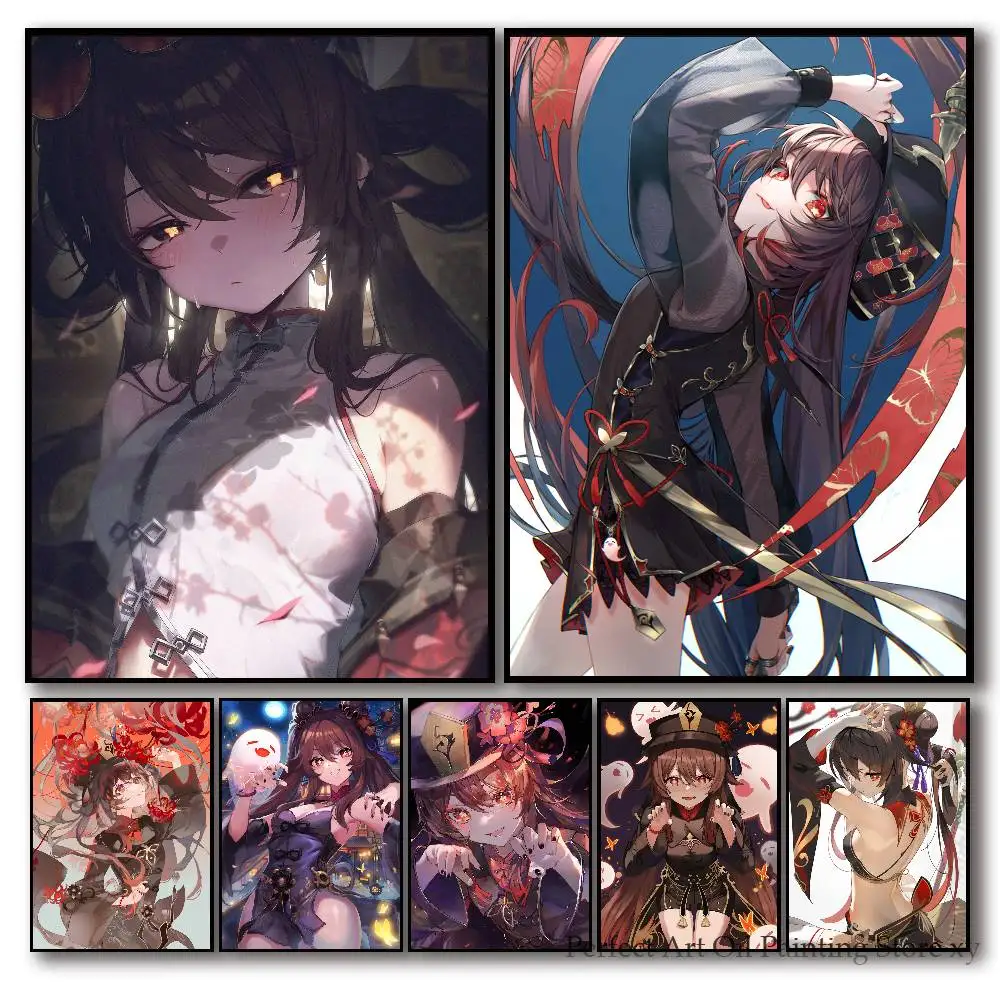 Anime Game Genshin Impact Hu Tao Poster Paper Print Home Living Room Bedroom Entrance Bar Cafe Art Painting