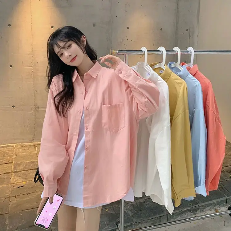 

Pink Shirt Women's New Korean Style Loose Long Sleeve Chic Top Jacket