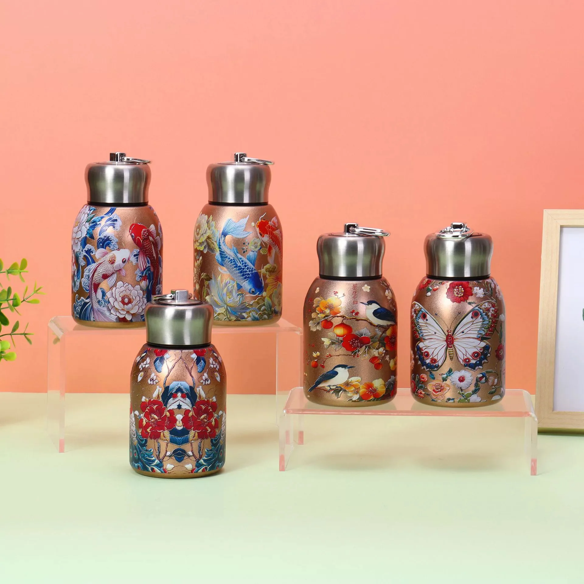 300ML Stainless Steel Vacuum Flask with Lifting Ring Double-layer Vacuum Water Bottle Thermos Cup for Student