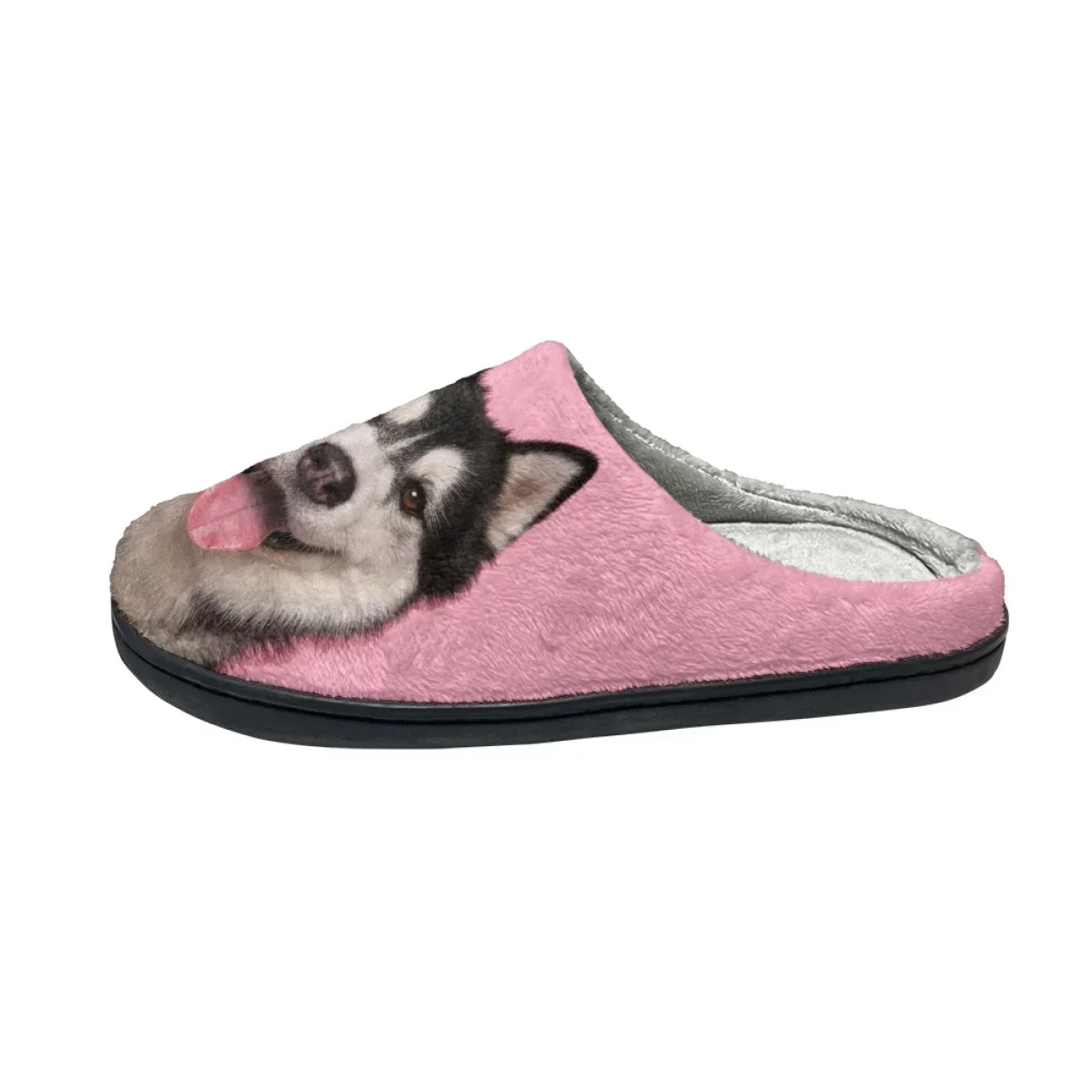 Lovely Husky Design Winter Cozy Footwear Women Flats Indoor Non Slip Slides Dropshipping All-match House Warm Cotton Slippers