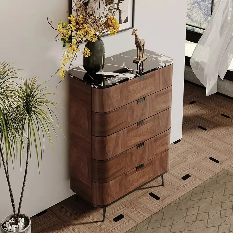d1 walnut chest cabinet household living room wall storage floor cabinet villa solid wood marble high cabinet