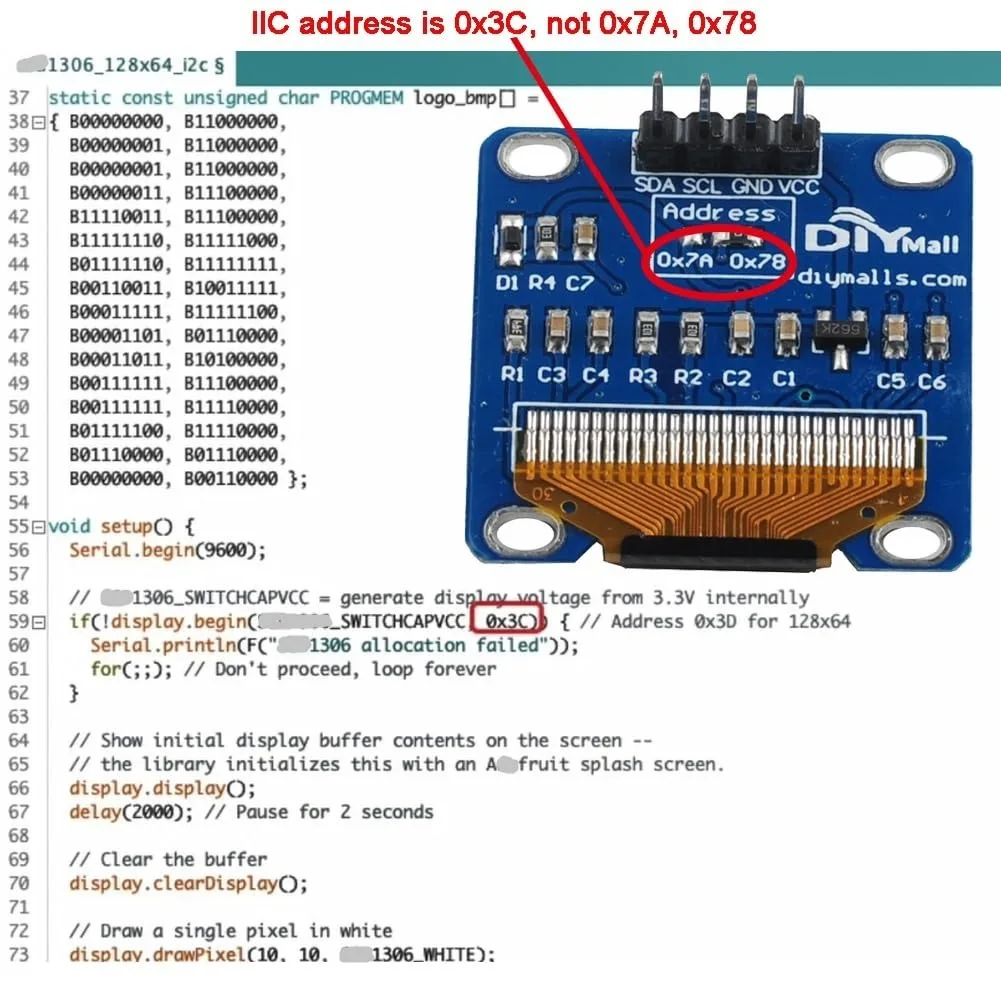 Imagem -03 - Módulo de Tela Oled para Arduino Branco Azul Amarelo Azul I2c Iic 128x64 ss -d- 1306 3.3v5v 10 Pcs Esp32 Nodemcu 096 em