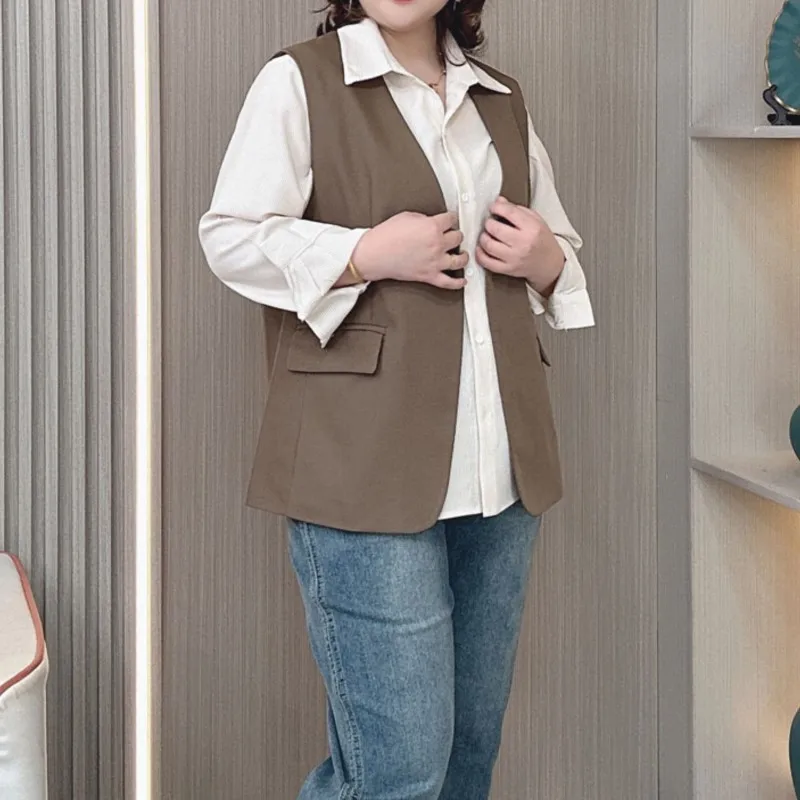 

2024 Spring Autumn Temperament Suit Vests Women Plus Size Loose V-neck Fashion Sleeveless Coat