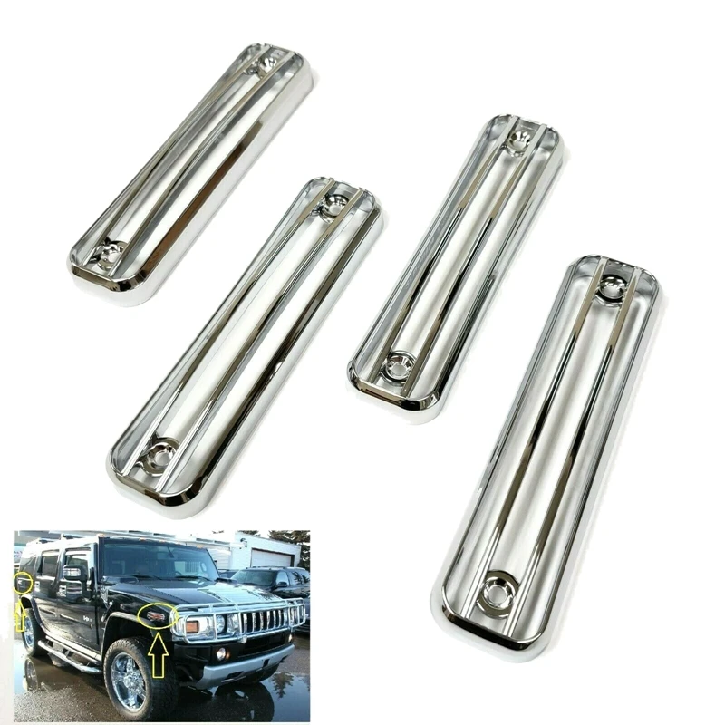 Car Chrome Side Marker Light Guard Trim Protector For 2003-2009 HUMMER H2 SUV SUT 4 PCS