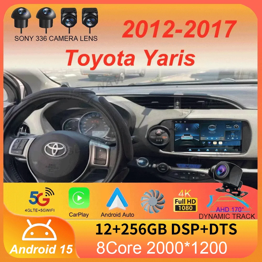 

Android 15 Carplay Auto Car Radio For Toyota Yaris 2012 2013 2014 2015 2016 2017 GPS Multimedia Player Stereo WIFI+4G video DSP