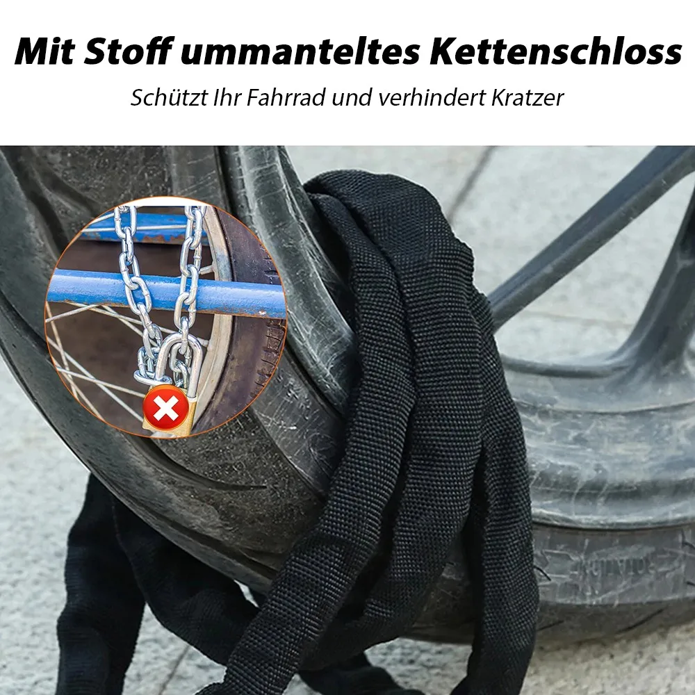 E-Scooter-Sicherheitsschlösser, Kettenhandschellenschloss, 60 cm langes E-Scooter-Schloss, wasserdichte Tasche, Schwarz – Detail 8