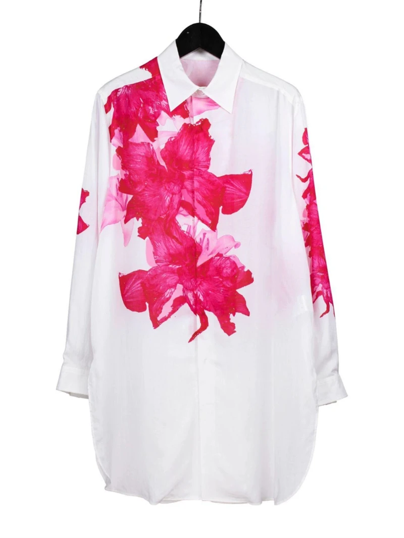

YAMAMOTO-Style Shirt 25AW Red Floral Pattern Print Top For Men And Women Owens Loose Casual Long Sleeve Shirt