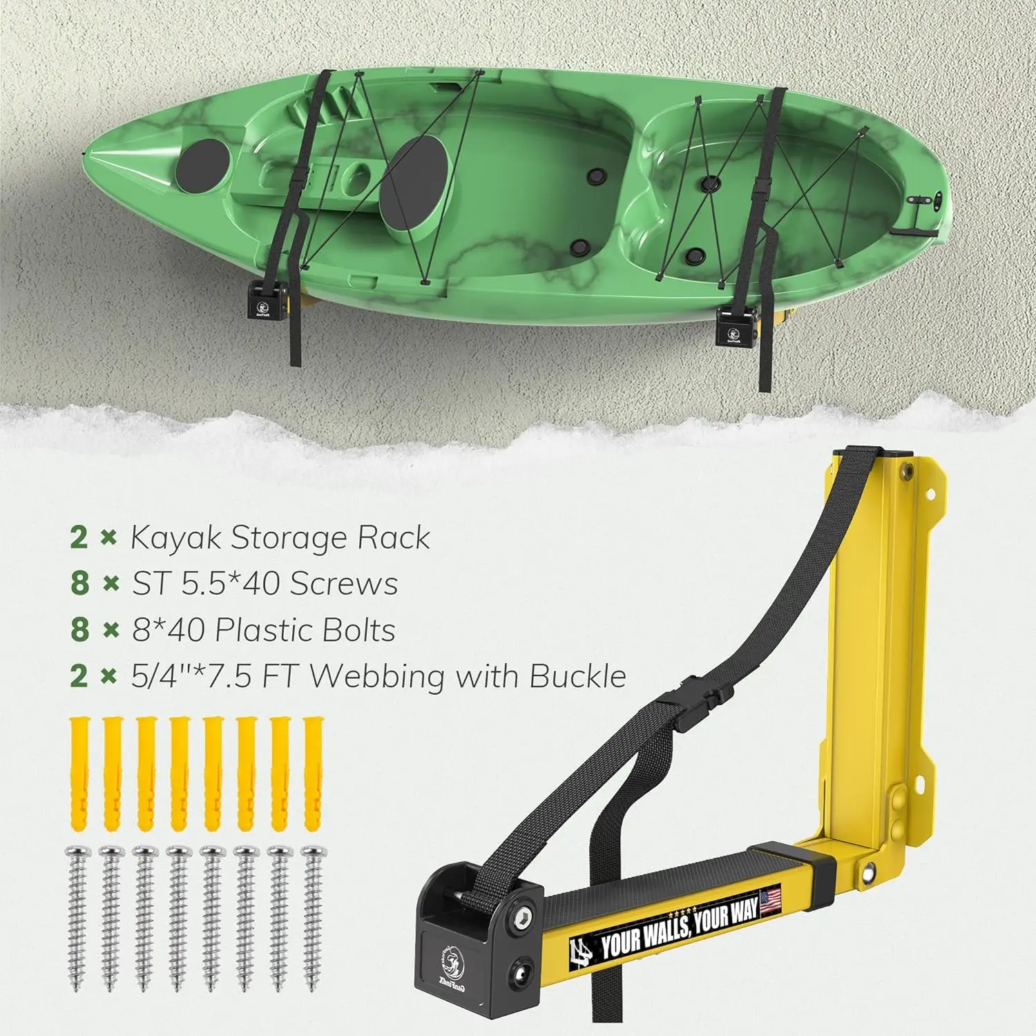 Foldable Kayak Wall Rack | Heavy-Duty 9.5-13.8