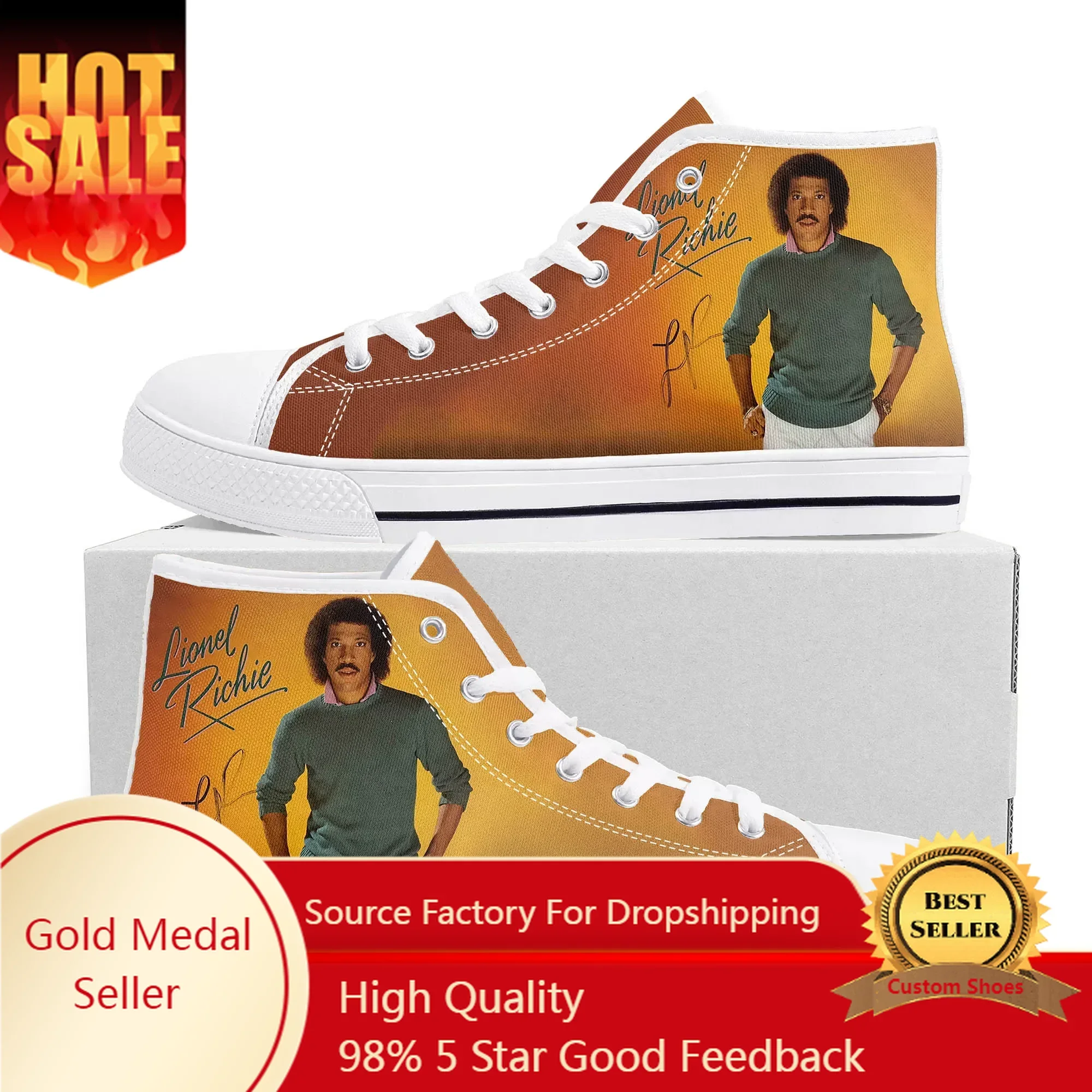 

Lionel Richie Hello Pop Music High Top High Quality Sneakers Mens Womens Teenager Canvas Sneaker Custom Made Shoe Couple Shoes