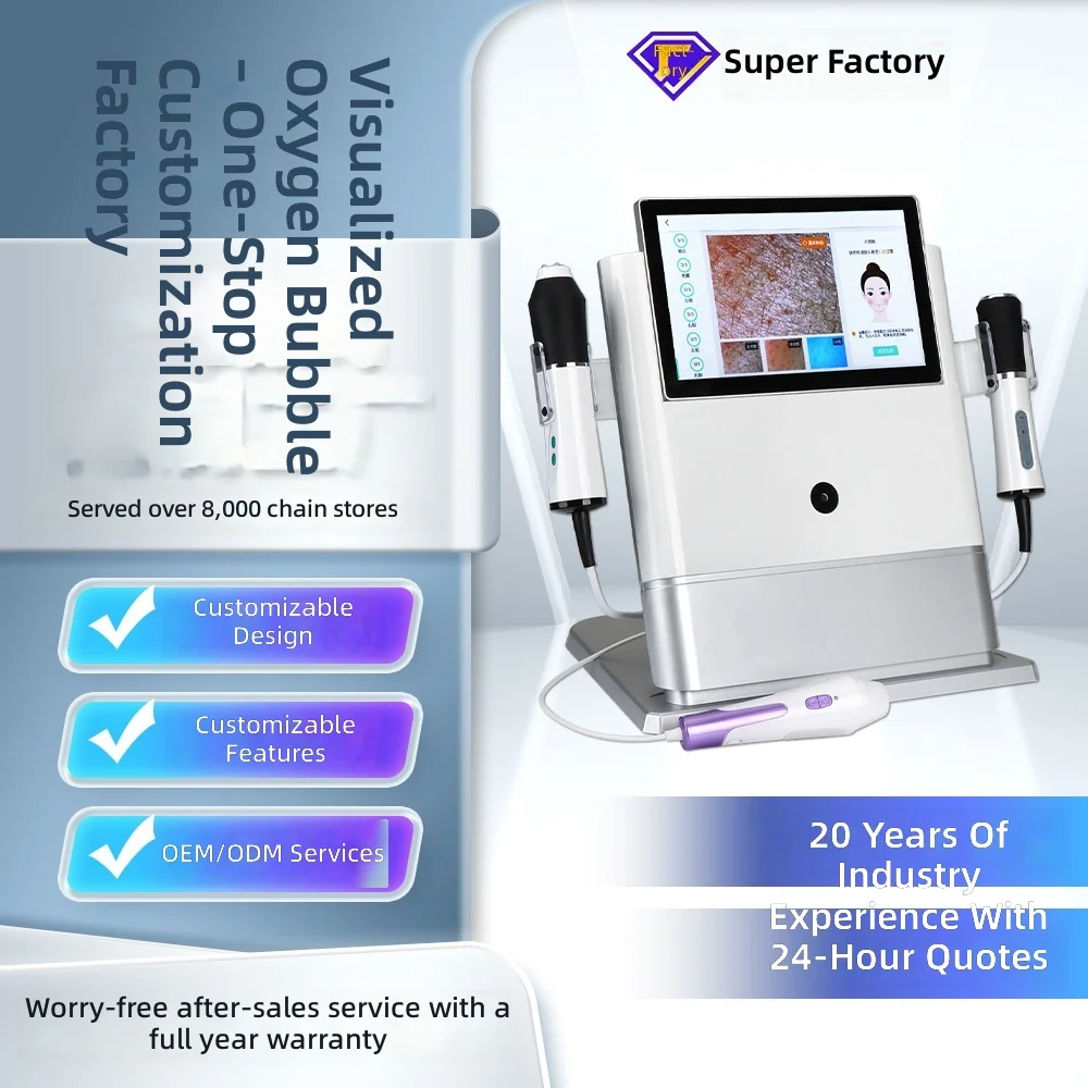 Skin Analyzer & Oxygen Bubble Facial Device,LED Visualization,Wrinkle Reduction,Anti-Aging Skincare Tool,Facial Cleansing Device