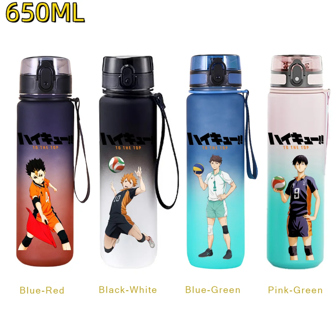 

650ML Anime Haikyuu Leak Proof Colorful Sports Water Bottle Portable Reusable Plastic Cups for Outdoor Sports Fitness Travel