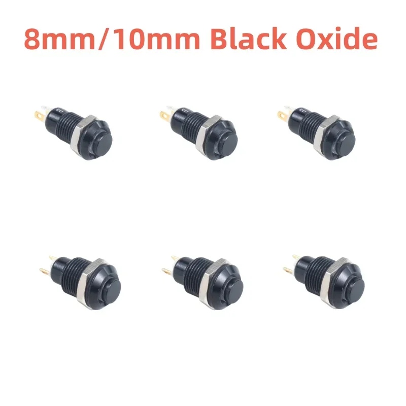 8/10mm Metal Oxide Black Push Button Mini Mini Switch Dustproof Self-Resetting Tap Self-Locking Round Micro Starter Solder Pin