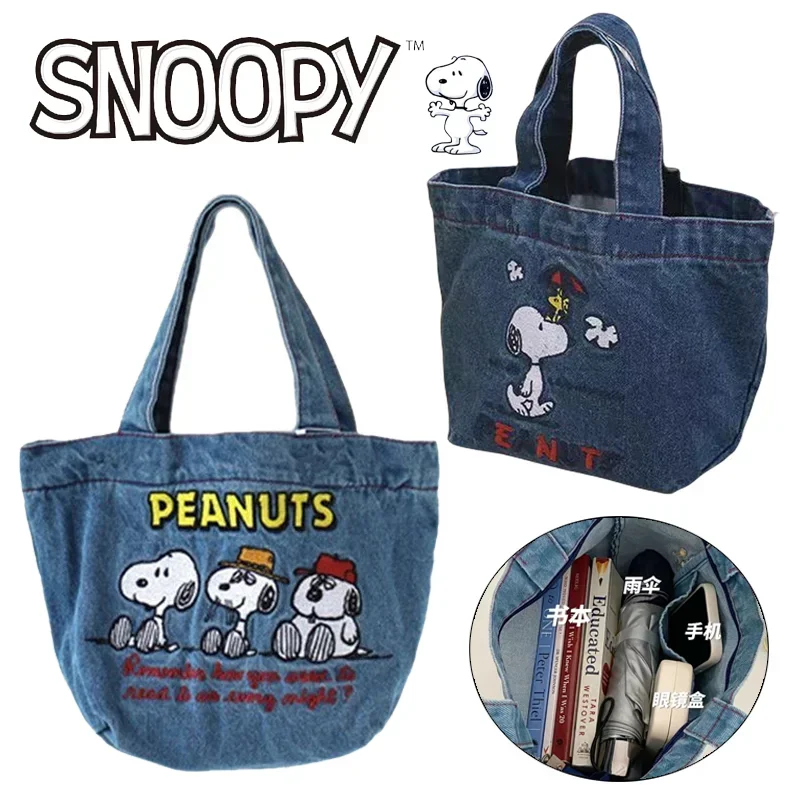 Kawaii Snoopy Handbags Fashion Women Portable Lightweight Zipper Bag Cute Cartoon Vintage Female Bento Bags Shopping Purse