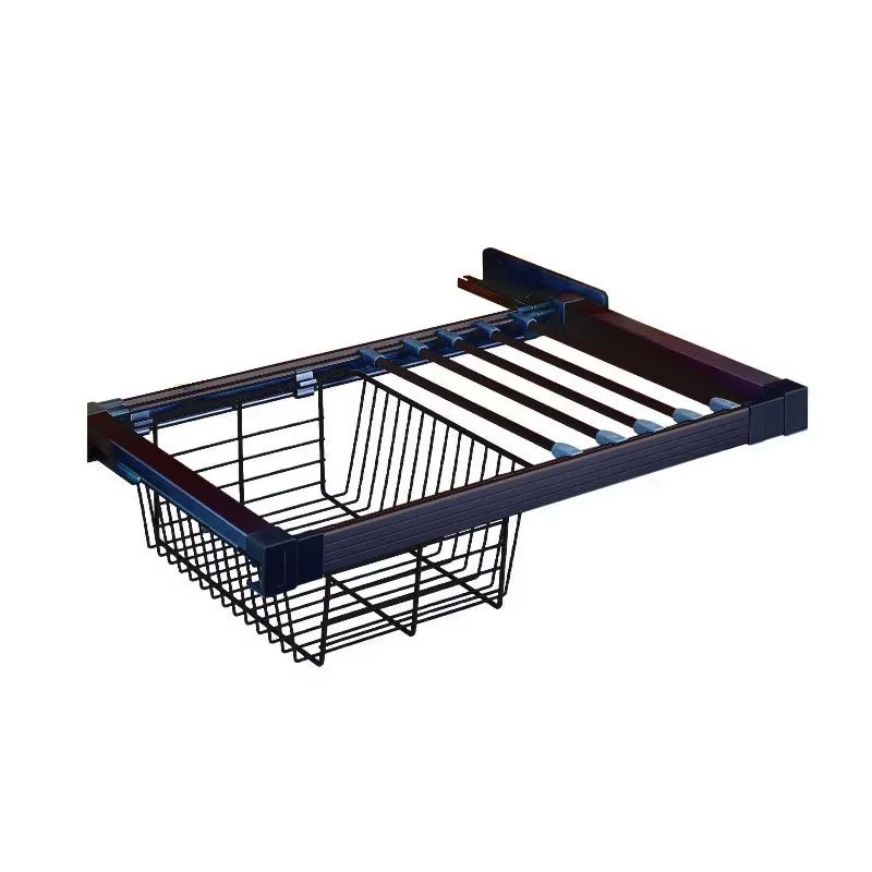 Aluminum alloy damping telescopic basket, wardrobe storage pants rack, cloakroom pull basket