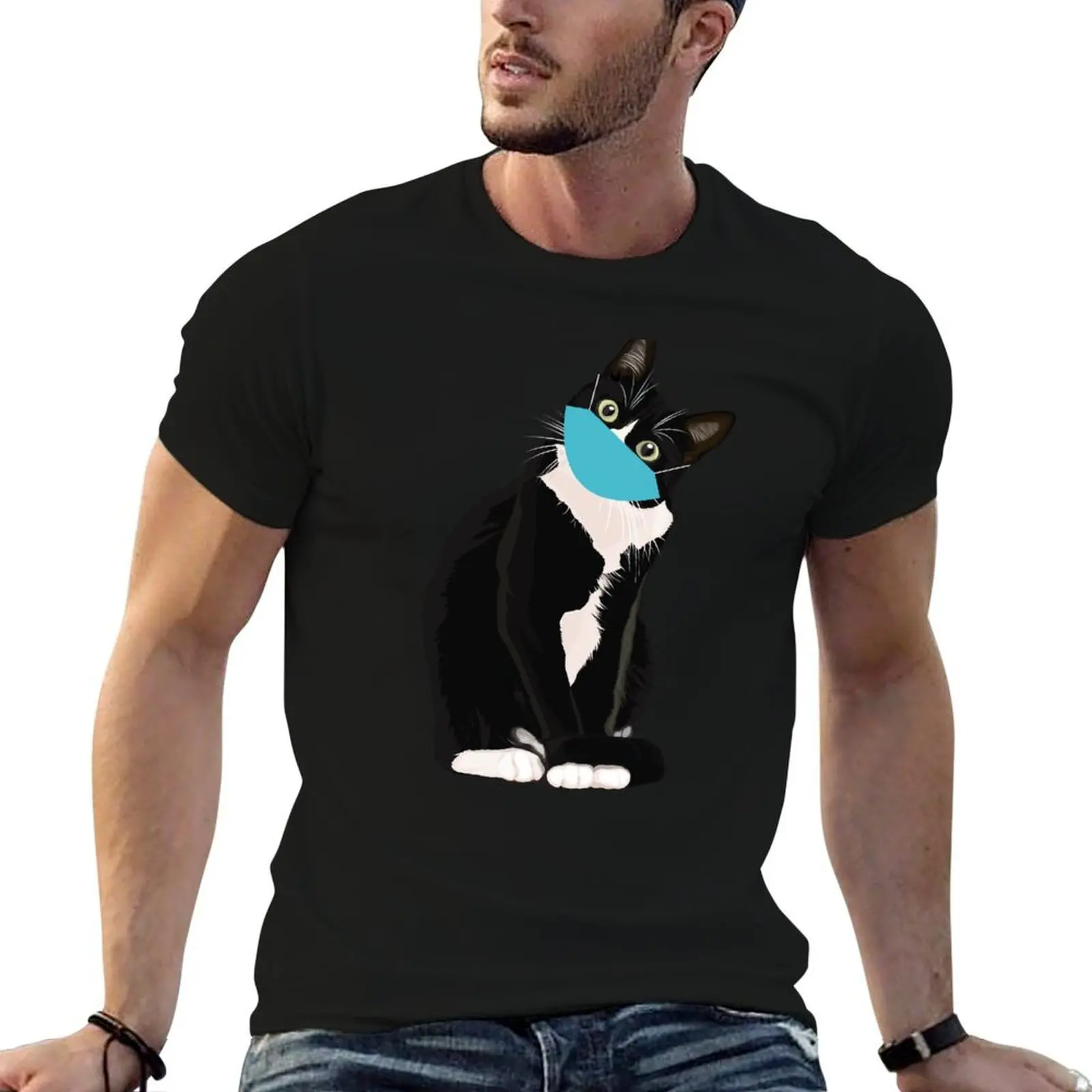 Cute Cat Wearing Surgical Mask T-Shirt essential t shirt anime t shirts oversize man t shirt summer T-shirt