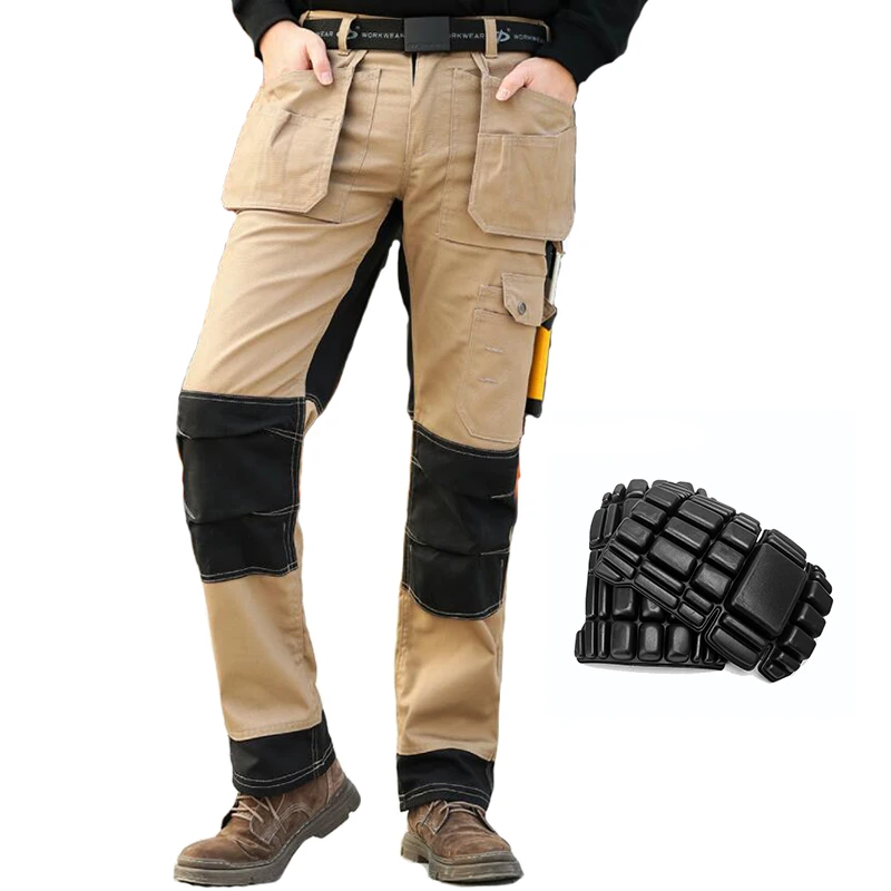 Cotton Working Pants Men Workwear Multi Pockets Cargo Pants Work Trousers Men with Knee Pads Workers Electrician Pants