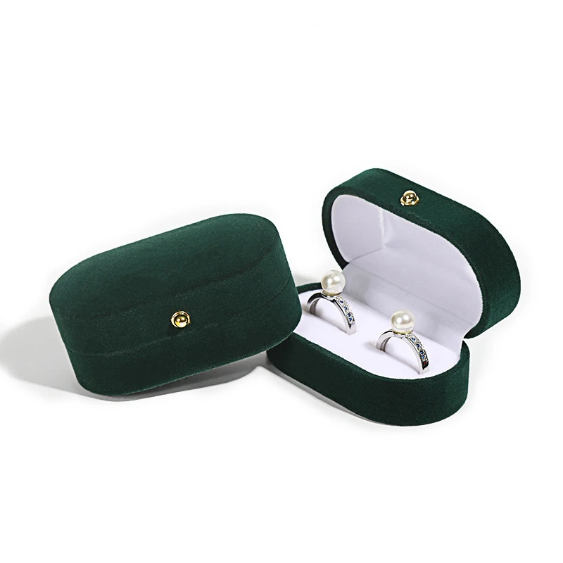 Double Slots Luxury Velvet Wedding Ring Box Oval Flip Jewelry Box Couple Wedding Engagement Ring Organizer Jewelry Packing Box