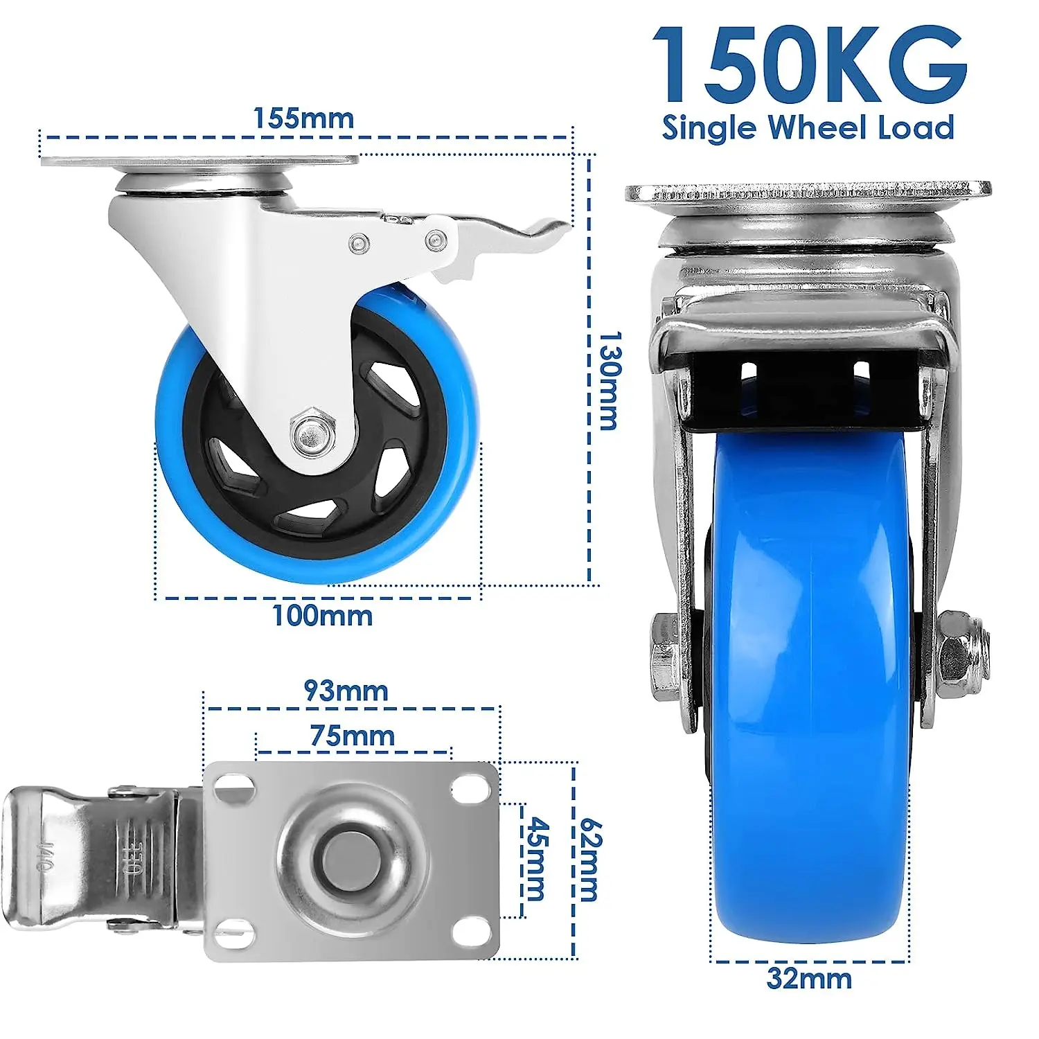 Transport Rollers 100MM Swivel Casters with Brake For All Types Of Floors, Furniture Transport Industrial Transport & Logistics