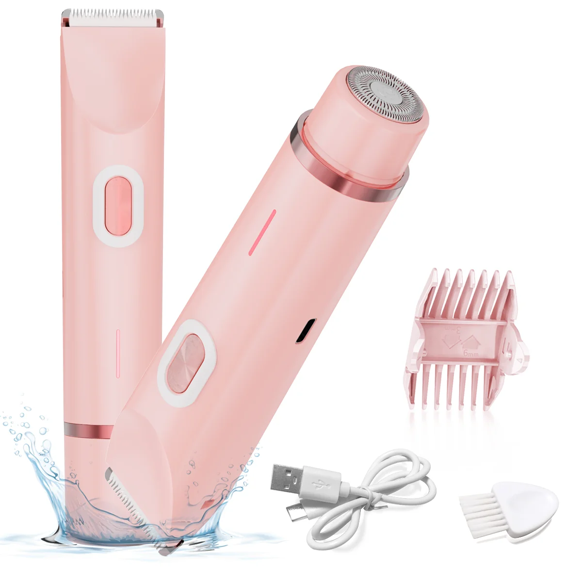 

Bikini Trimmer for Women, 2-in-1 Electric Razor with Dual Heads, Ceramic Blade, Waterproof & Rechargeable, Painless Pubic Hair S