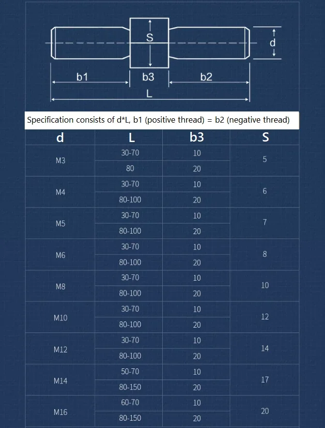 M3 M4 M5 M6 M8 M10 M12 M14 M16 304 Stainless Steel Hexagonal Positive And Negative Double Screws And Bolts Screw