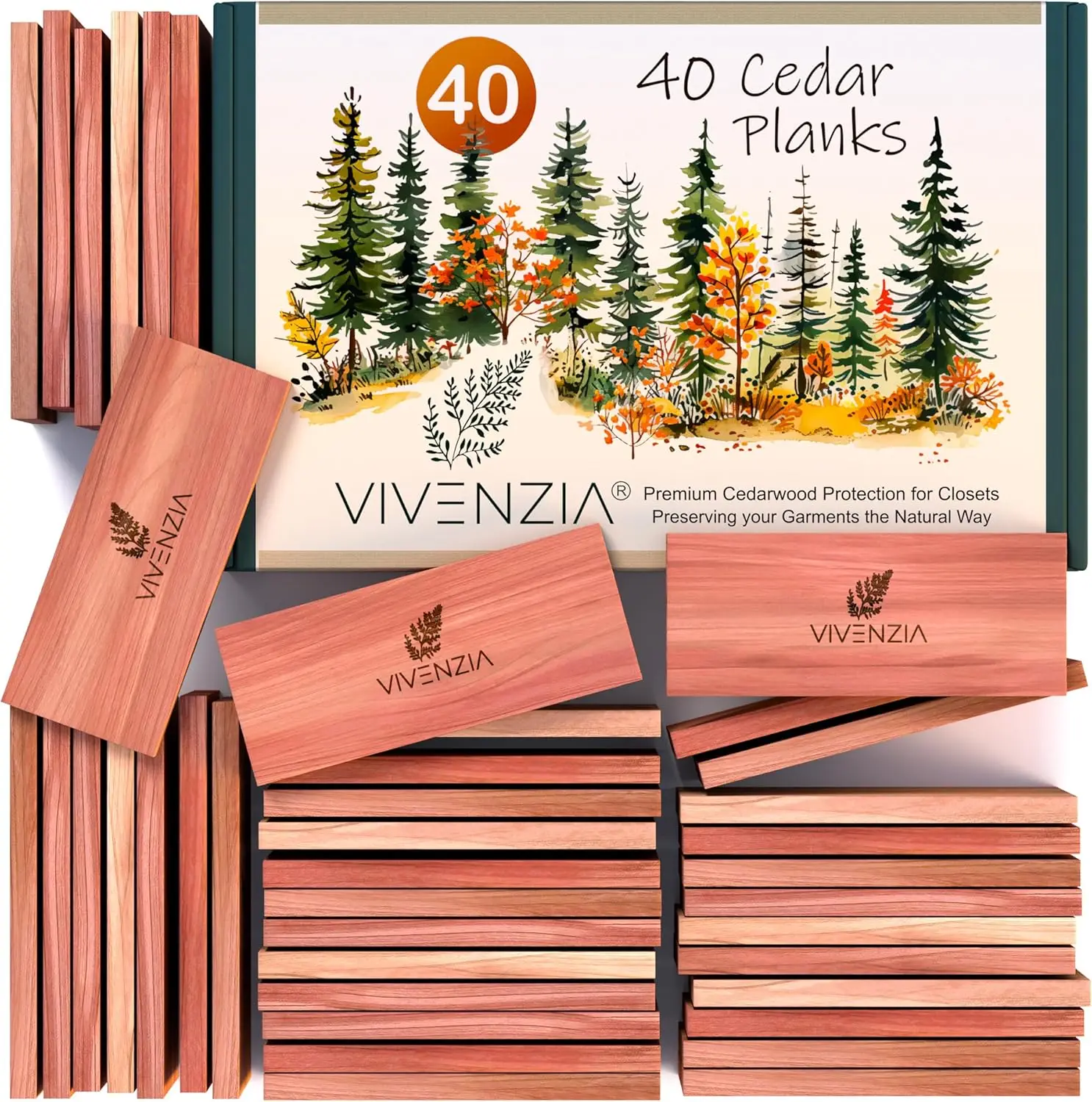 

Natural Cedar Blocks for Closet Storage, 40 Planks, Clothes Protector, Odor Eliminator, Drawer Freshener