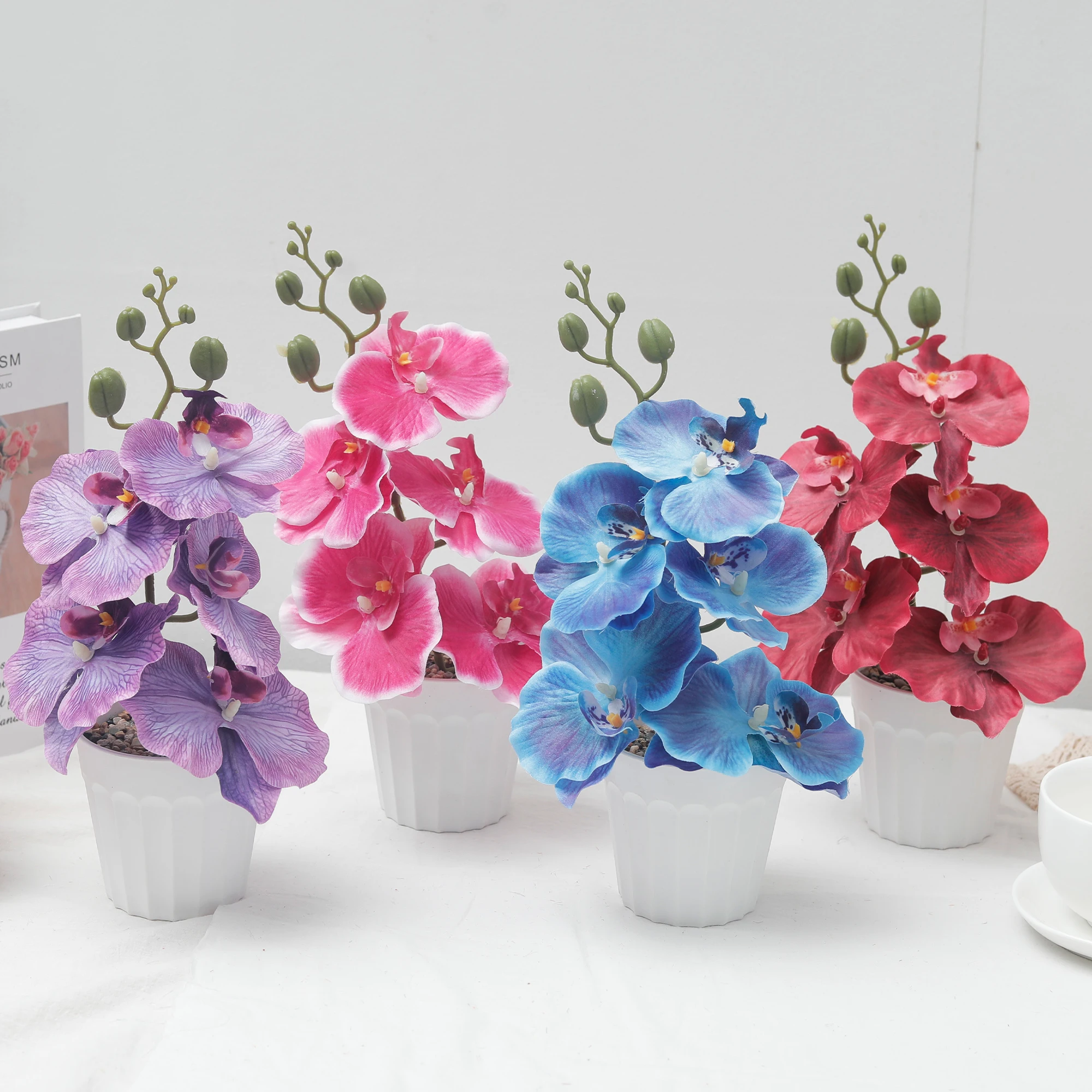 Künstlicher Orchideen-Bonsai für Heim/Büro-Dekoration - Ausstellung im Wohnzimmertisch, Eingangsbereich, Blumen für Hochzeitsdekoration, Farbe verblasst nicht leicht
